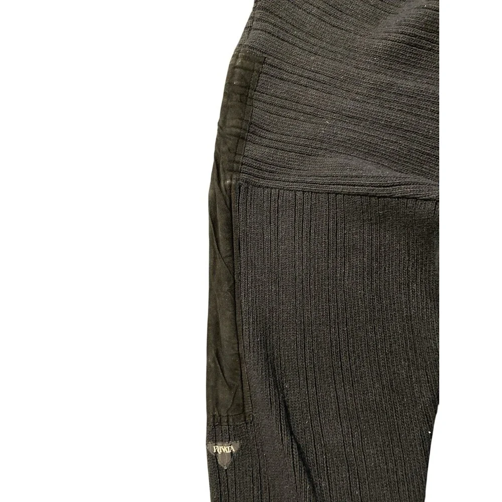 Privata Black Ribbed Knit Sweater Size L Made in Spain Suede Leather Trim - Picture 4 of 6